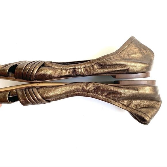 COLE HAAN NIKE AIR BRONZE LEATHER PEEP TOE FLATS - Picture 4 of 8